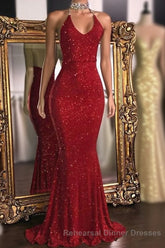 Glitter Halter Sheath Backless Long Semi Formal Prom Dresses Fashion Dresses